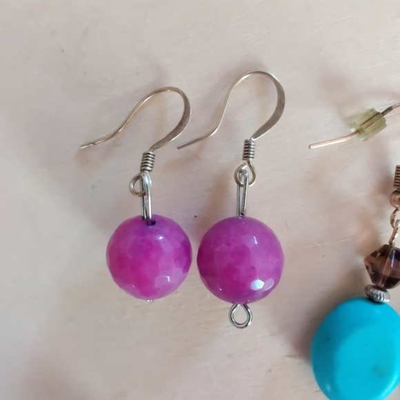 Pink quartzite and turquoise earrings - Picture 2 of 6